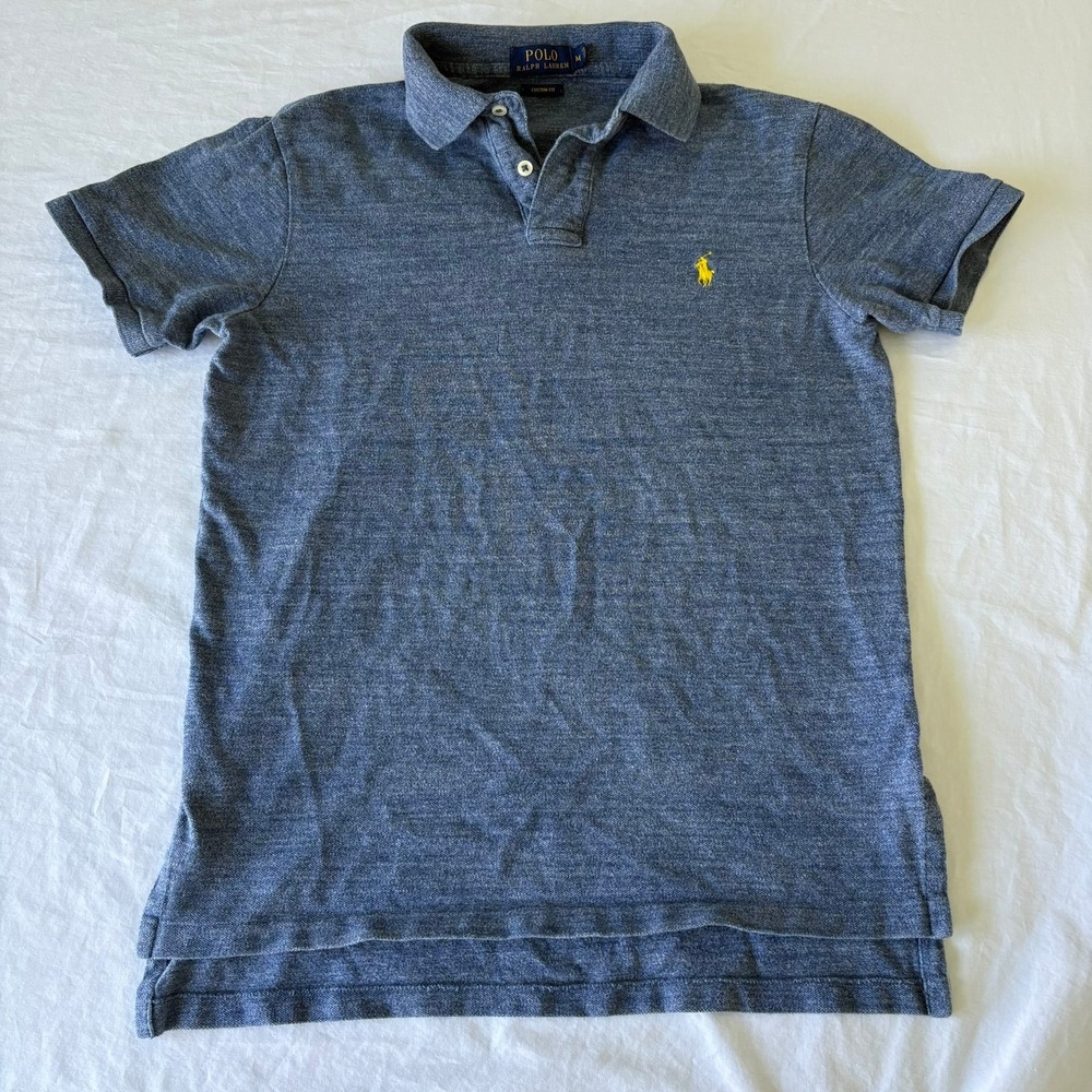 Polo Ralph Lauren Mens Custom Fit Blue Heather Short Sleeve Polo Shirt Size M